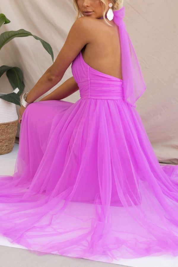 Annelise - Halter neck tulle midi dress