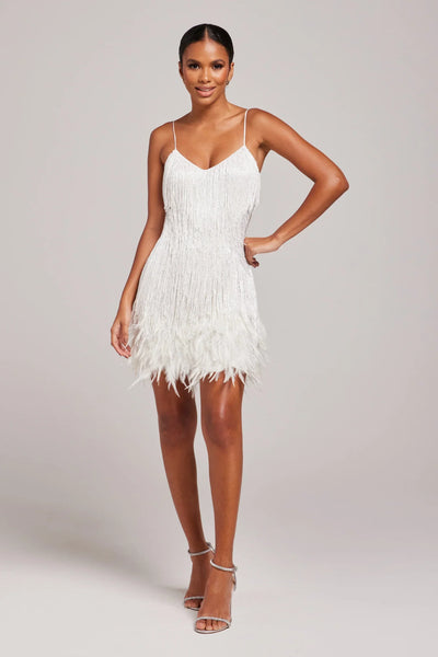 Ariana - Fringe & feather party mini dress