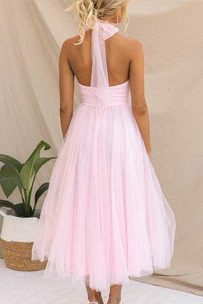 Annelise - Halter neck tulle midi dress