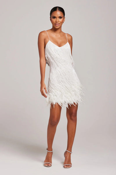 Ariana - Fringe & feather party mini dress