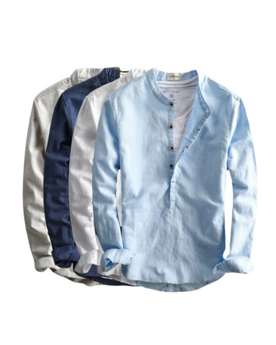 Callum - Classic collarless linen shirt