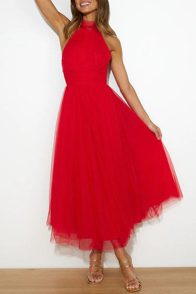 Annelise - Halter neck tulle midi dress
