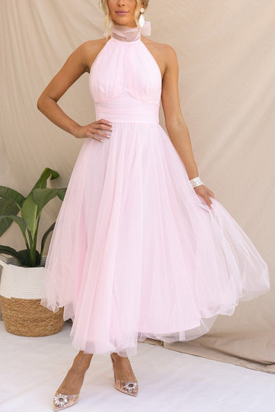 Annelise - Halter neck tulle midi dress