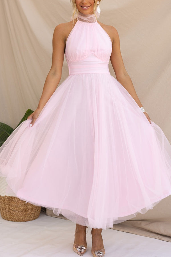 Annelise - Halter neck tulle midi dress