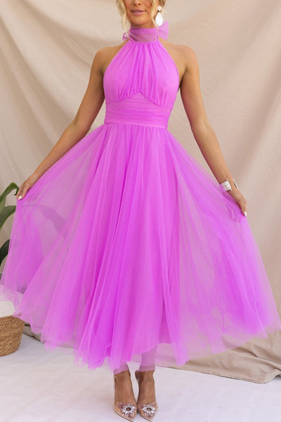 Annelise - Halter neck tulle midi dress