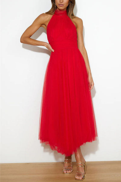 Annelise - Halter neck tulle midi dress