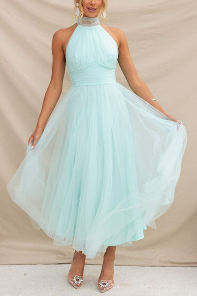 Annelise - Halter neck tulle midi dress