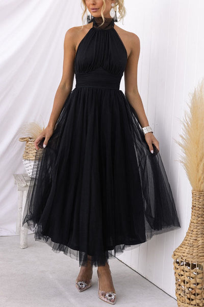 Annelise - Halter neck tulle midi dress