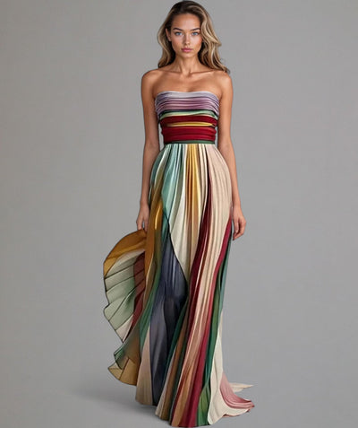 Ava - Multicolor strapless pleated maxi dress