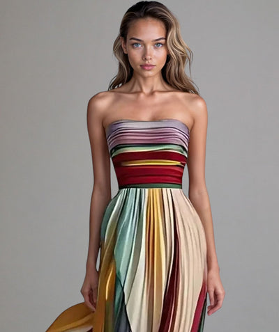 Ava - Multicolor strapless pleated maxi dress